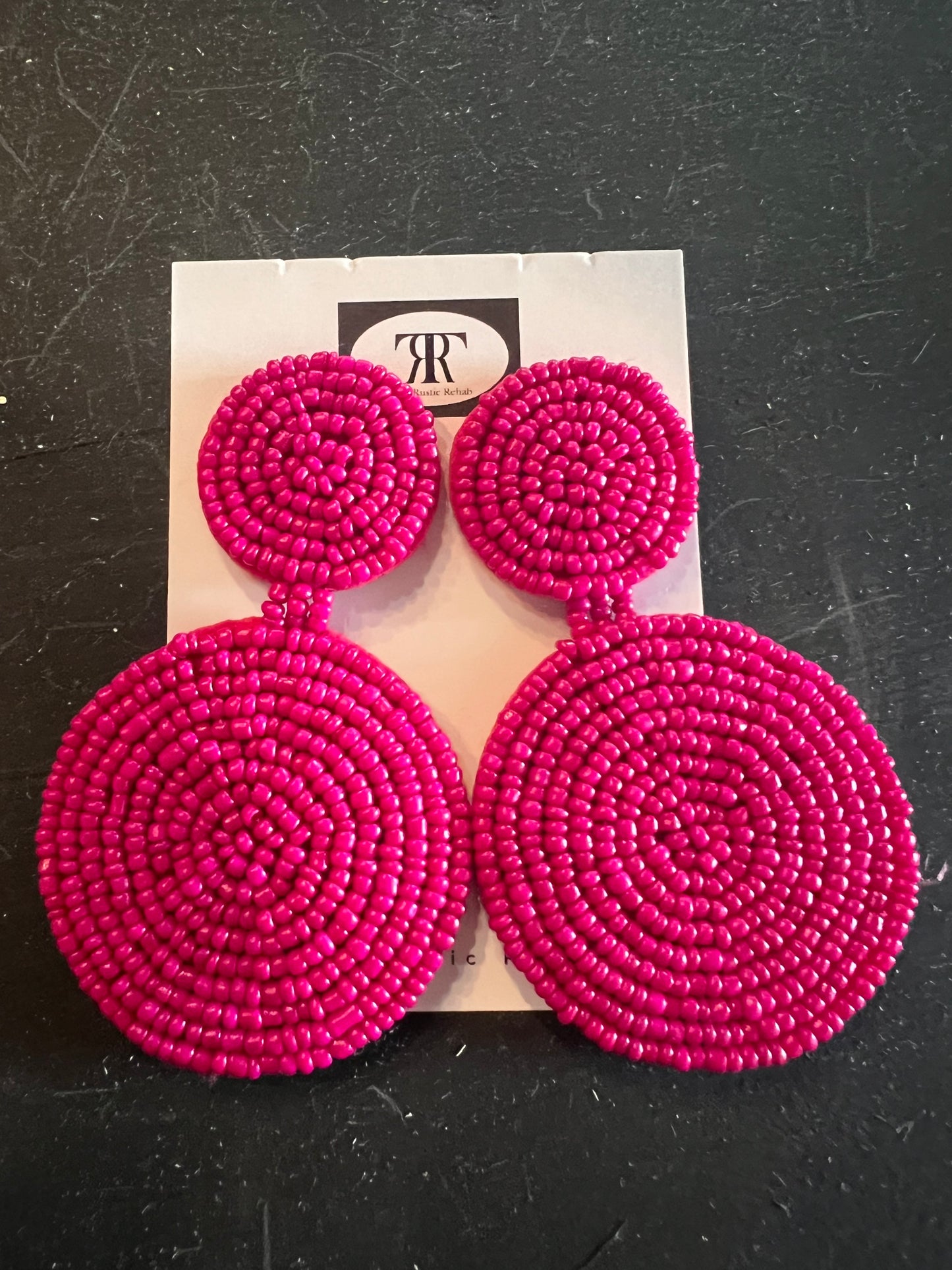 Seed Bead Hot Pink Round Earrings