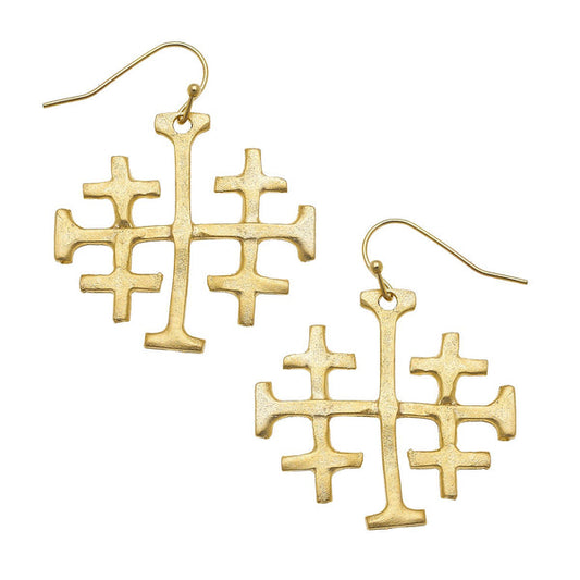 Susan Shaw Large Jerusalem Cross Earrings