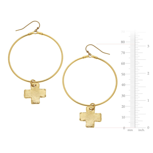 Susan Shaw Cross Drop Hoop Earrings