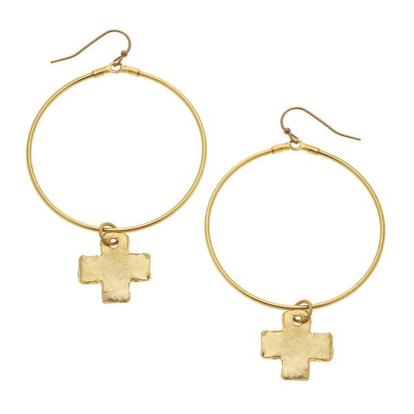 Susan Shaw Cross Drop Hoop Earrings