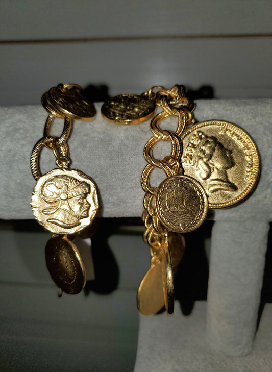 Susan Shaw Gold Coin Charm Bracelet