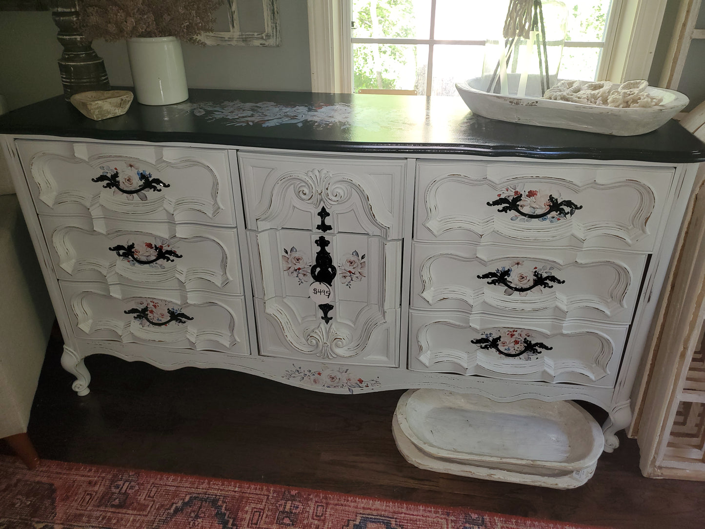 White Dresser with Floral Transfers