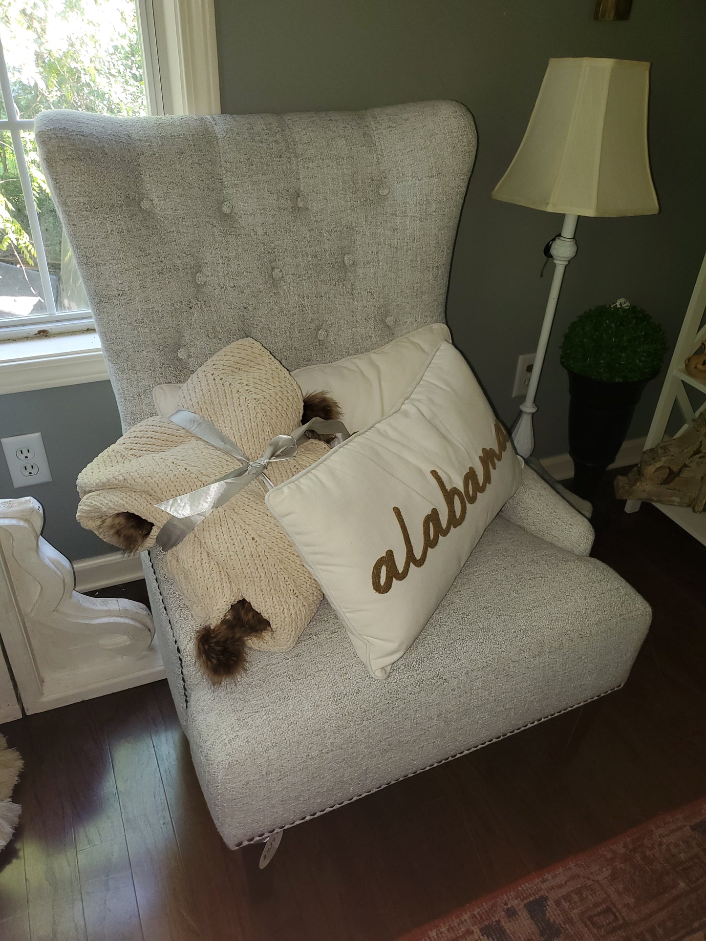 Gray Upholstered Chair with Tufted Highback