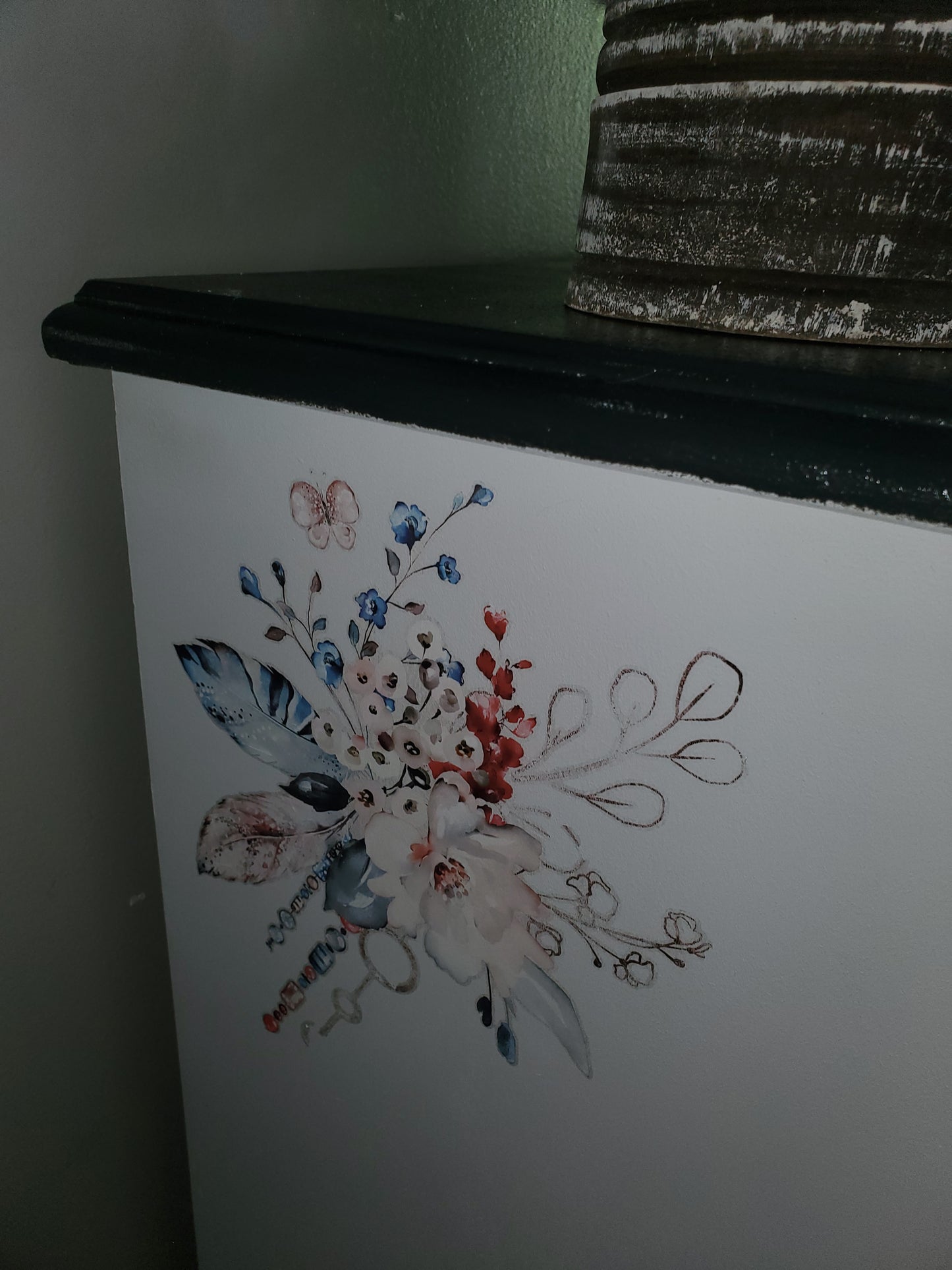 White Dresser with Floral Transfers