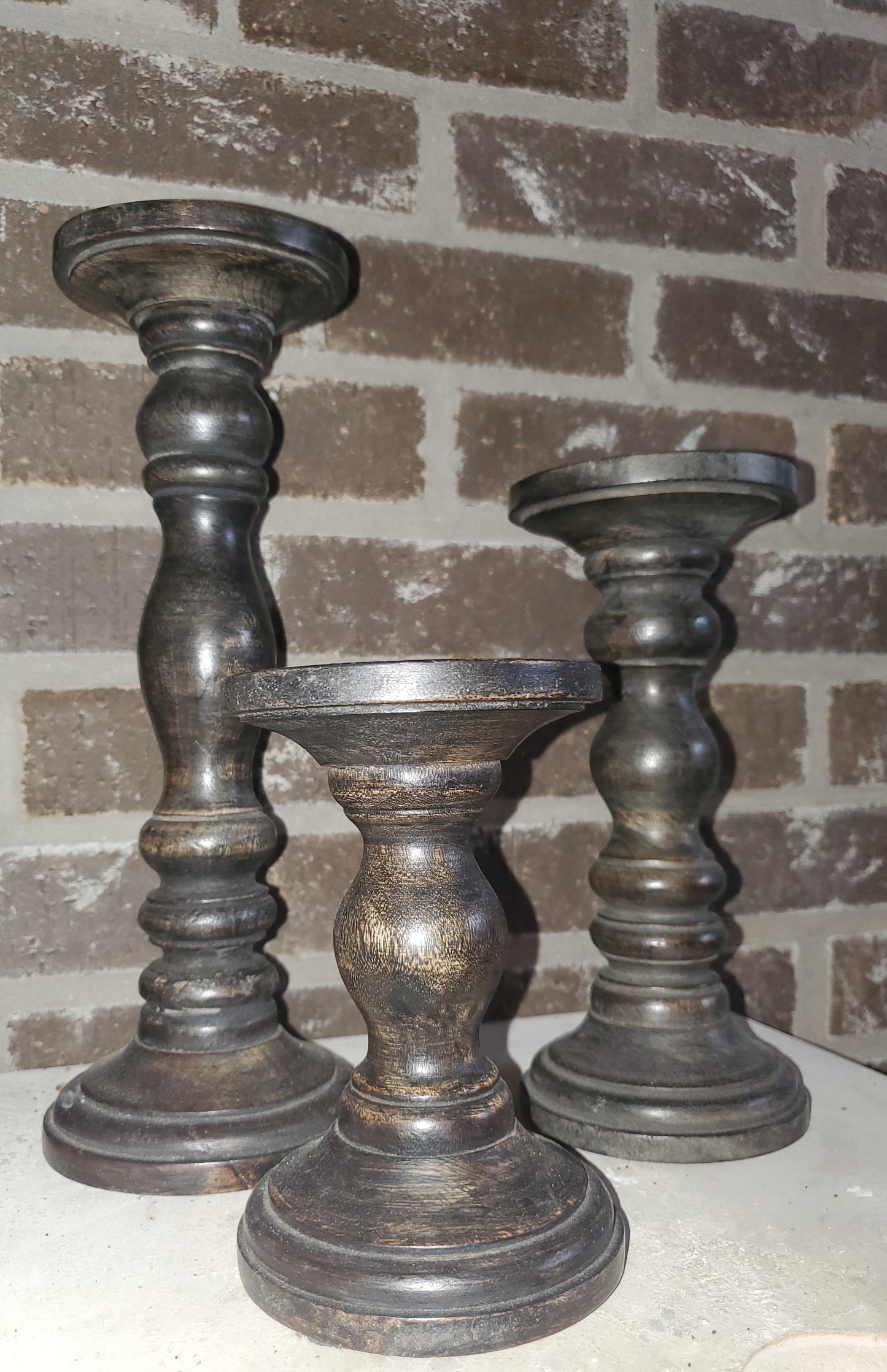 Black Wooden Pillar Candle Holder (set of 3)