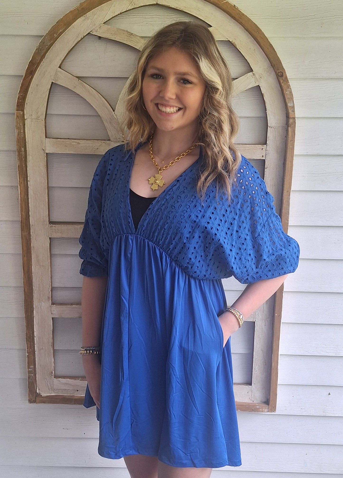 Blue Eyelet Cotton Dress