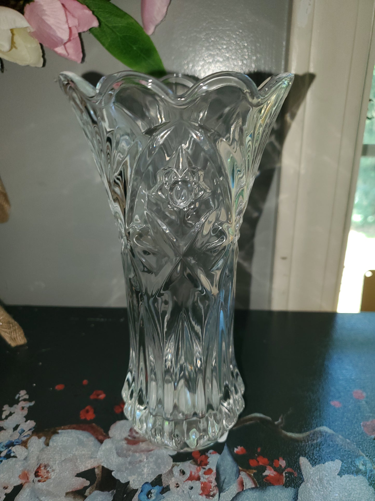 Scalloped Cut Glass Vase