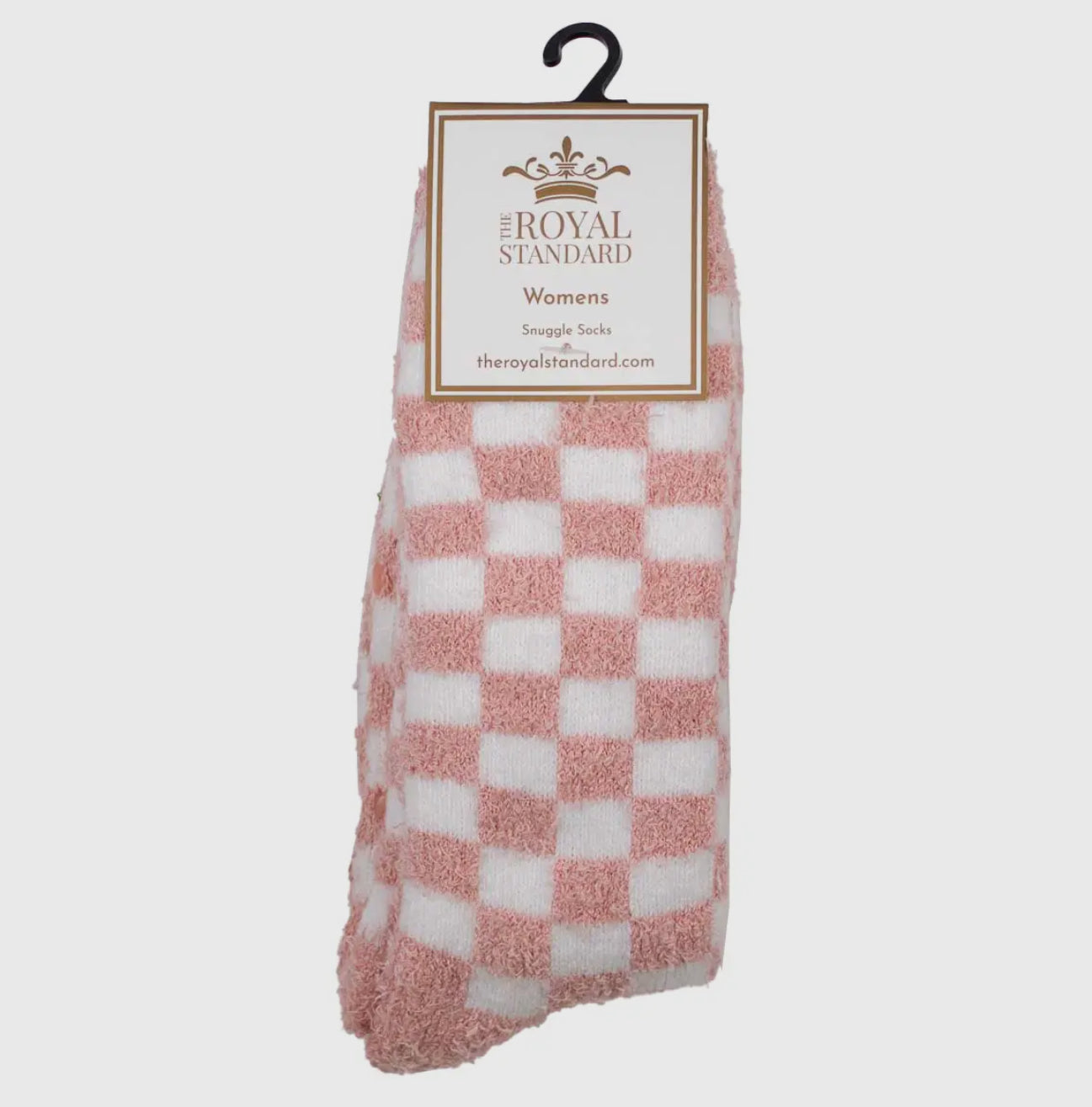 Women’s checkerboard snuggle socks pink/white