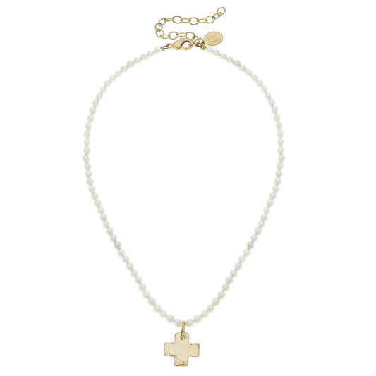 Susan Shaw Dainty Beaded Cross Necklace