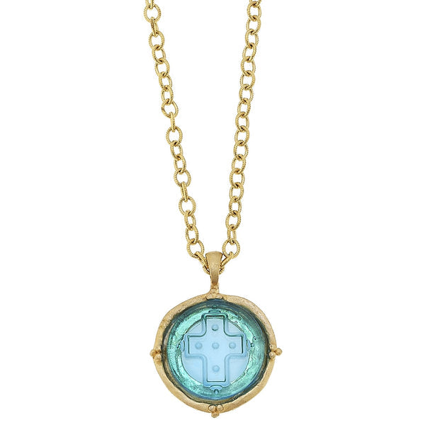 Susan Shaw Long Venetian Glass Cross Intaglio Necklace