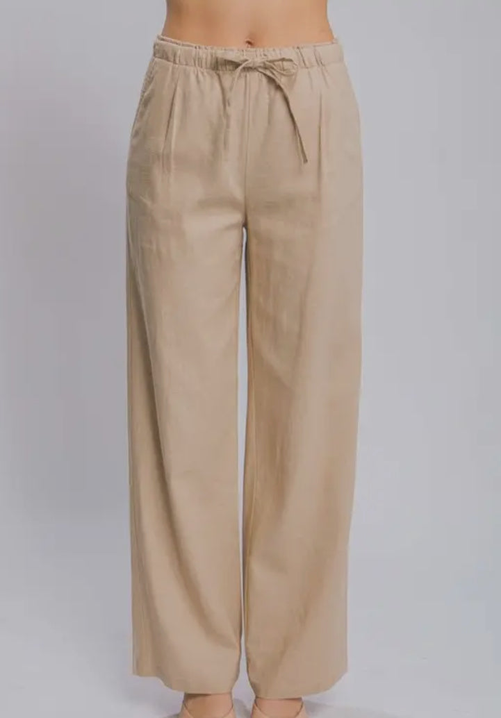 Khaki linen drawstring pants