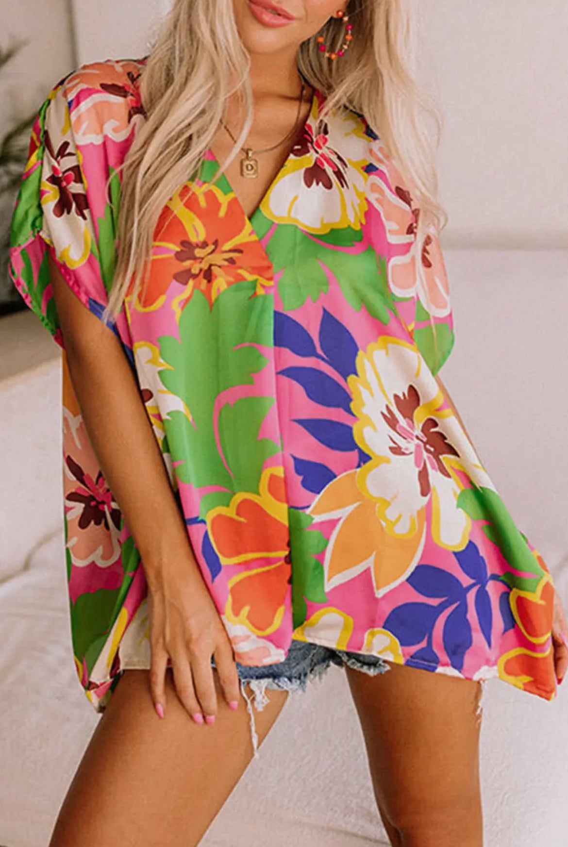 Floral Loose Fit V-Neck Tunic