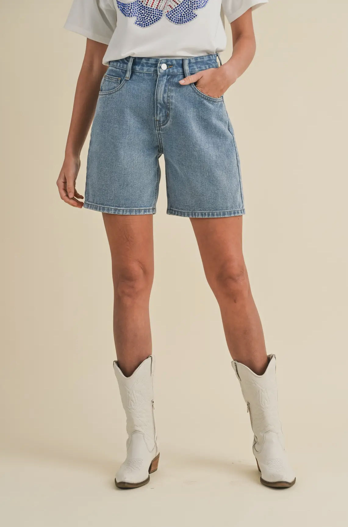 Stretch Bermuda Denim Mom Shorts