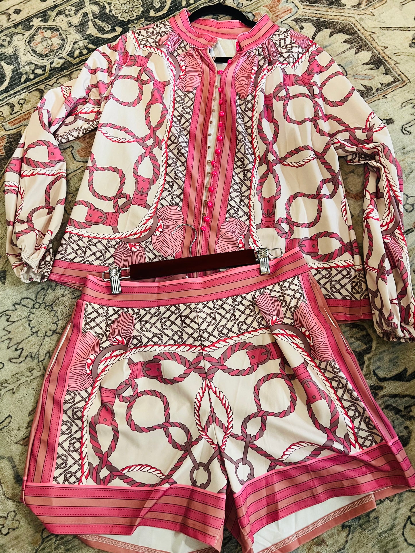 Pink Rope Pattern Short Set