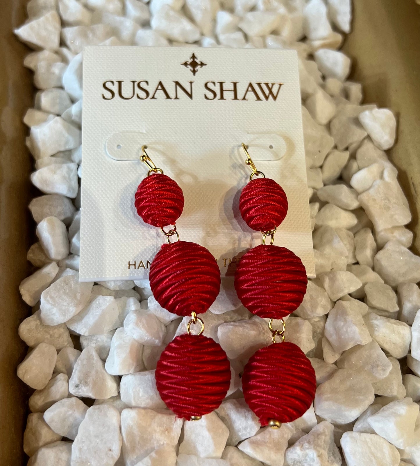 Red Silk 3 Ball Earrings