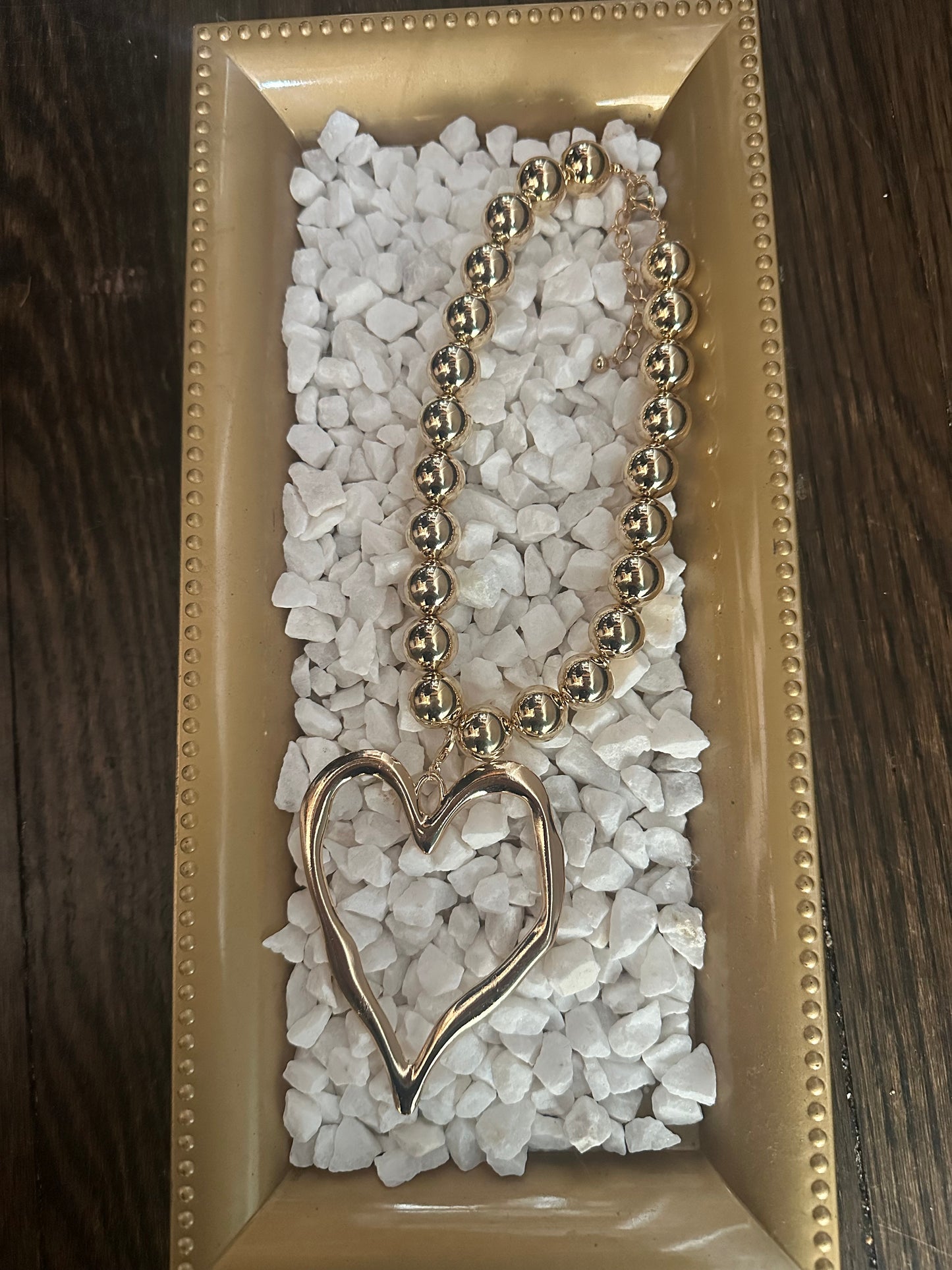 Gold beaded heart necklace