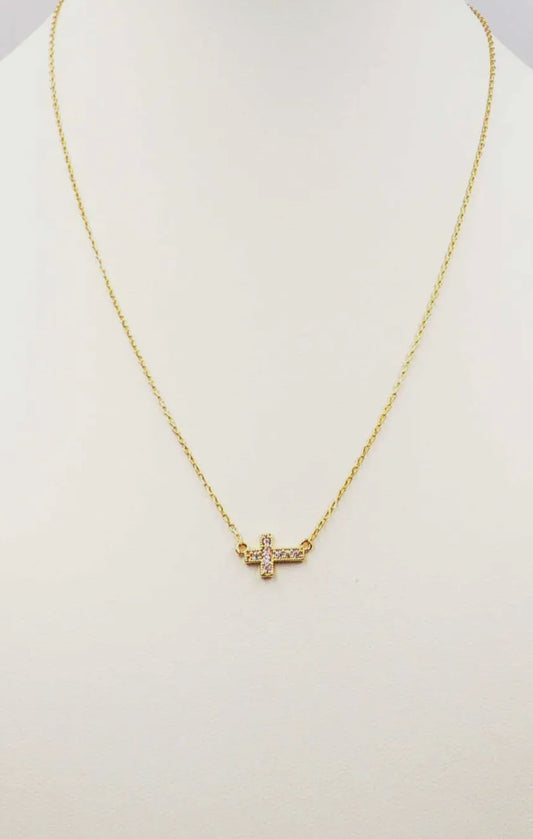 Gold Chain with Sideways Rhinestone Cross