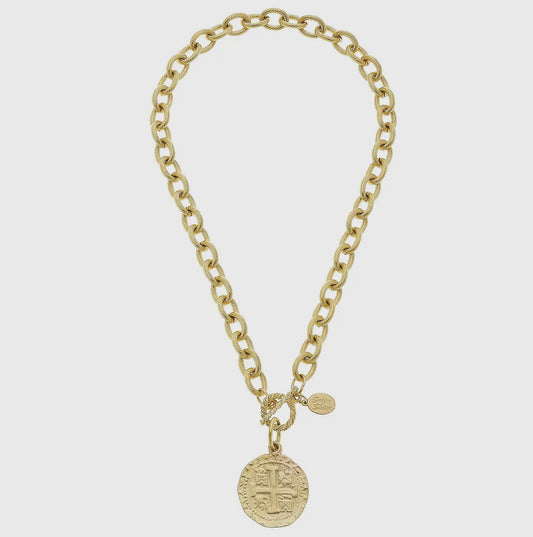 Susan Shaw Gold Coin Toggle Necklace