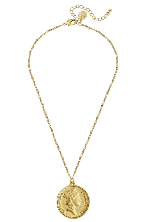 Queen Coin on Dainty Gold Beaded Chain