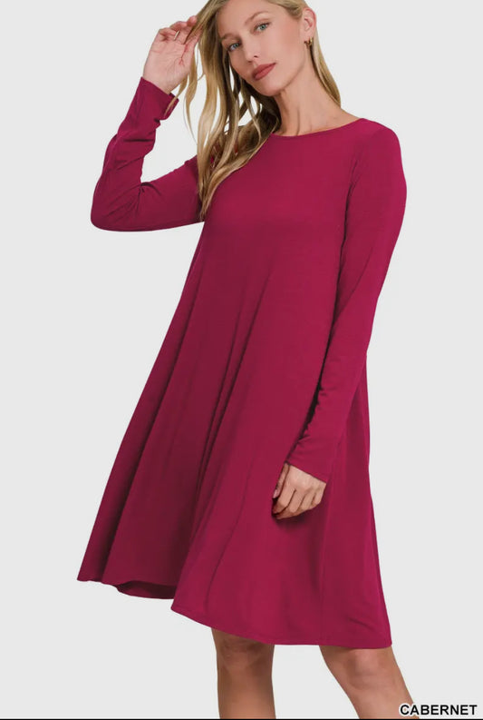 Burgundy Sleeve Flare Dress