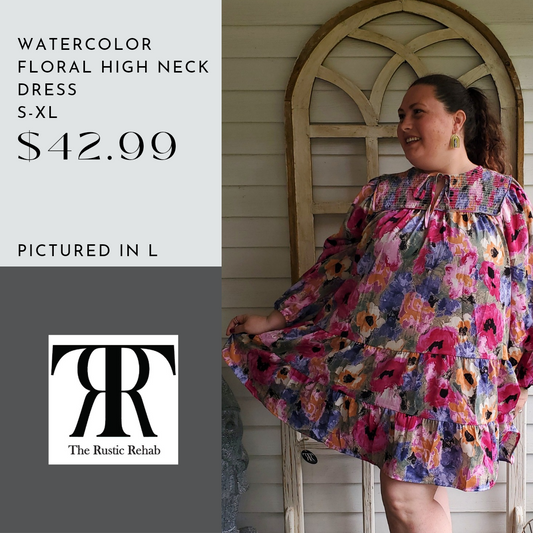 Watercolor Floral High Neck Dress