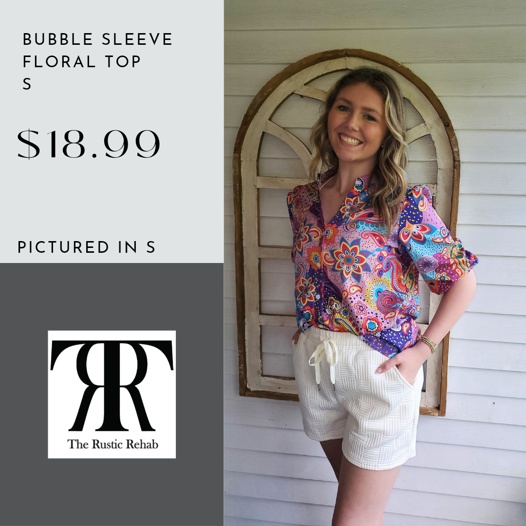 Bubble Sleeve Floral Top