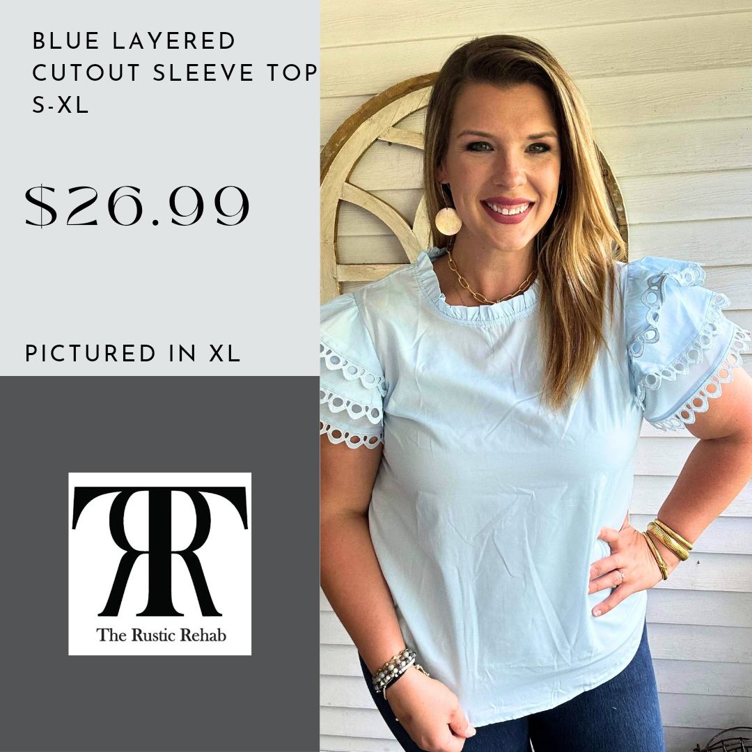 Blue Layered Cutout Sleeve Top