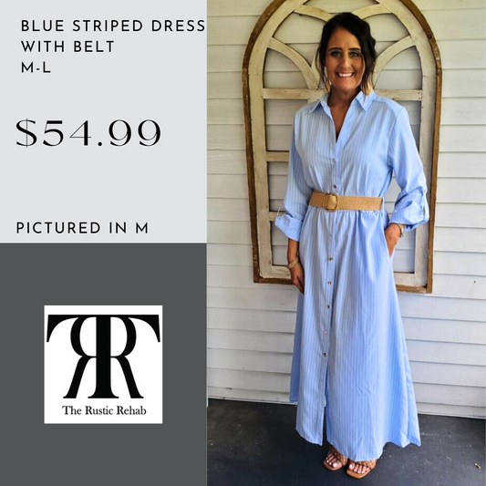 Blue Striped Dress with Belt