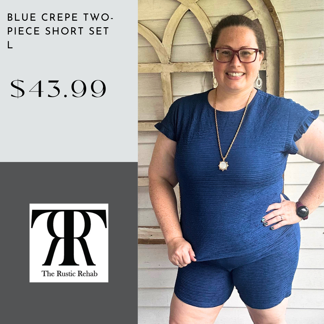 Blue Crepe Two-Piece Short Set