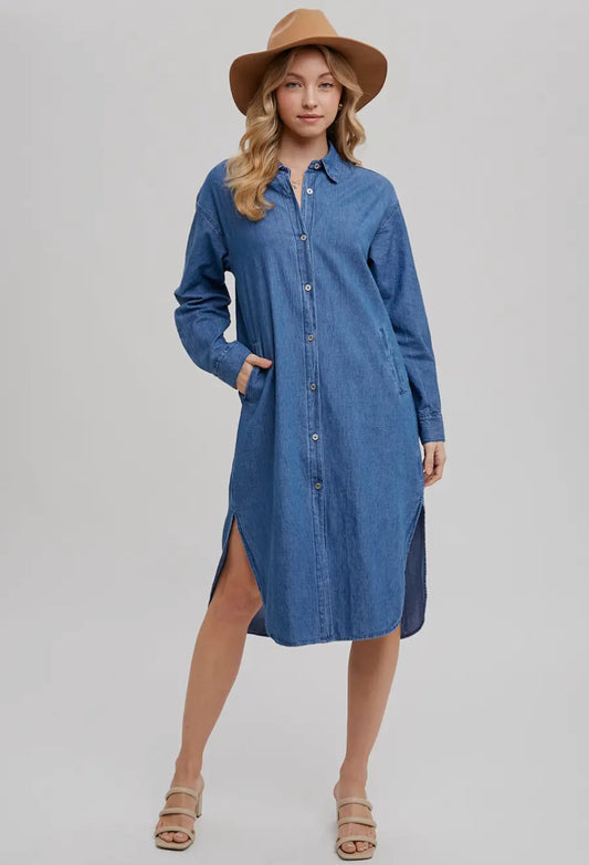 Denim longline shirt midi dress