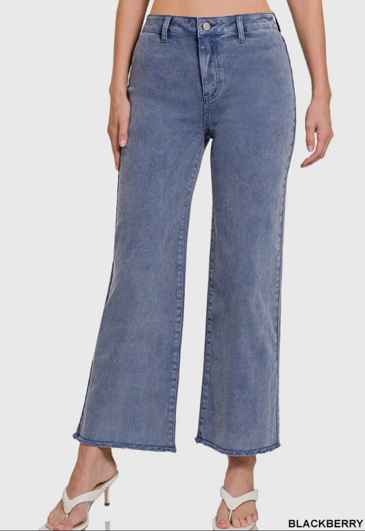 Acid Washed Frayed Pants