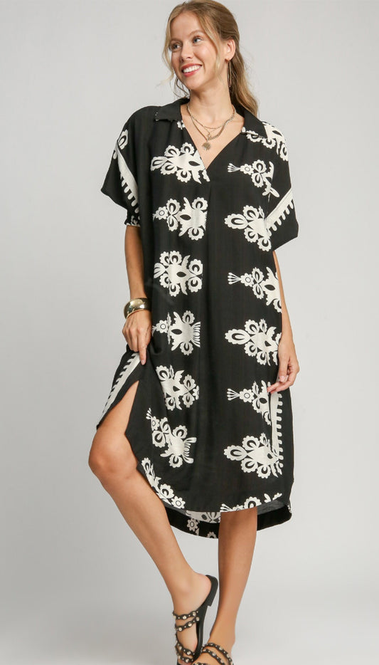 Abstract Print Midi Dress