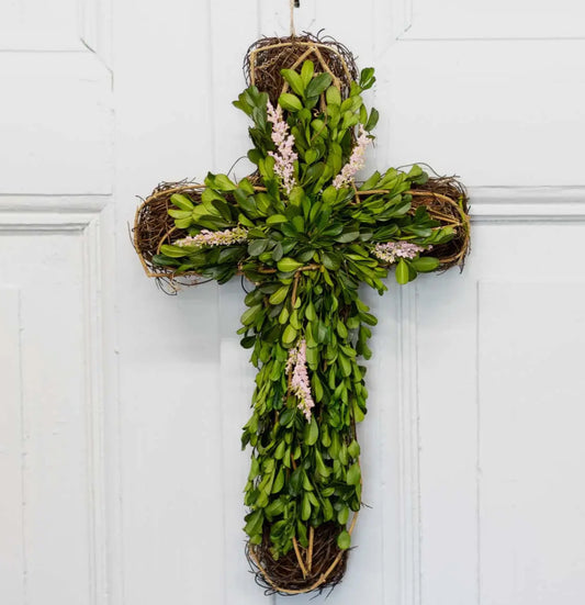 Boxwood Cross Door Decor