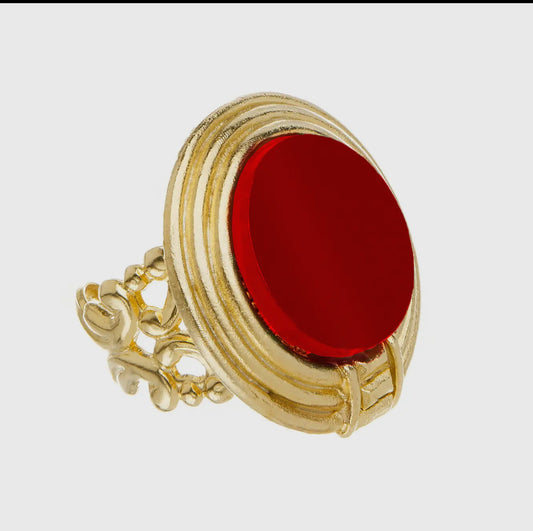 Handcast Gold Round w/ Red Coral