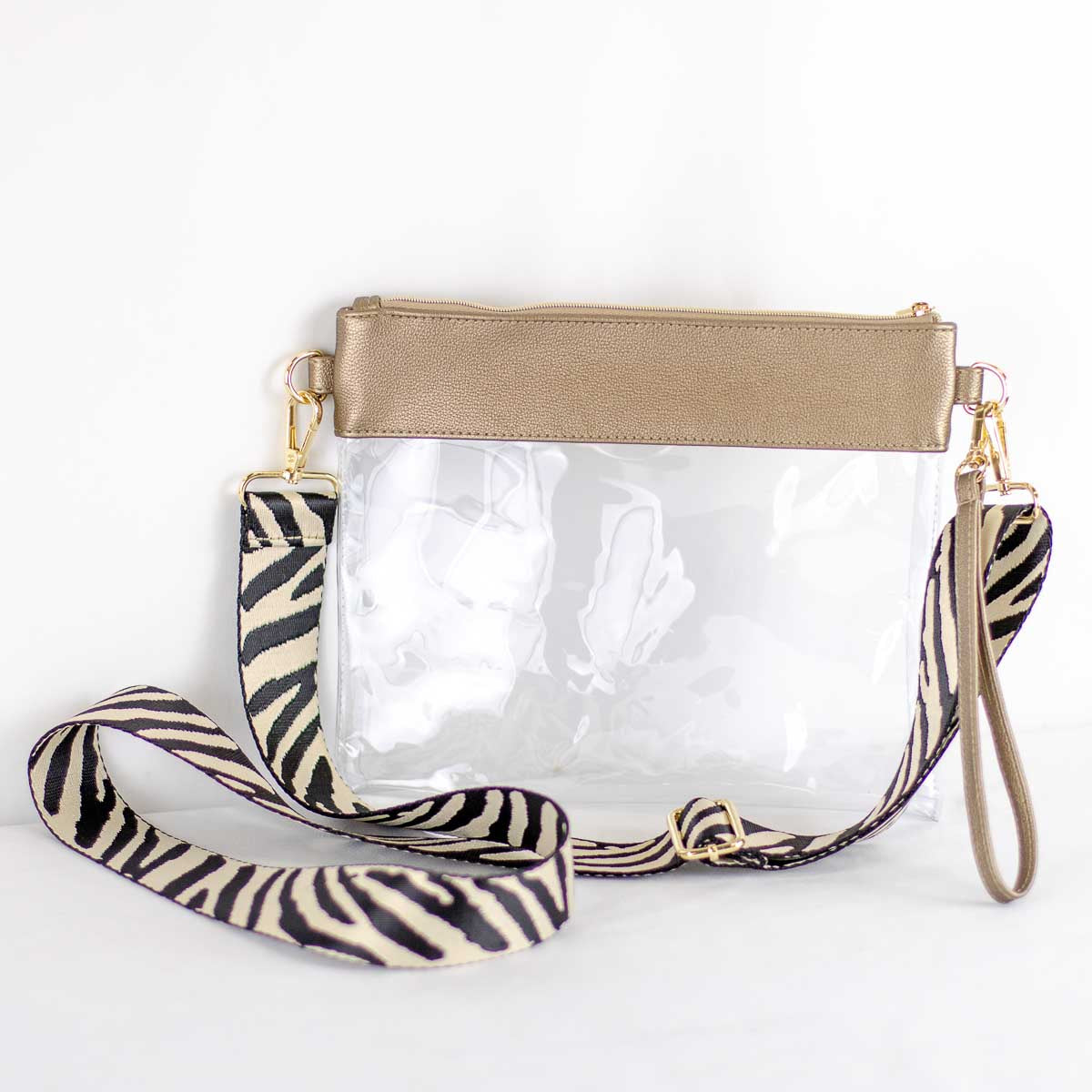 Clear Crossbody with Animal Print Strap