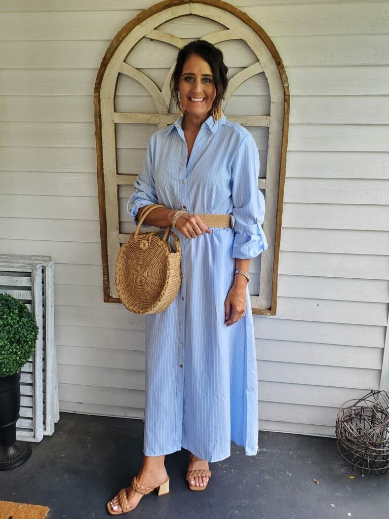 Blue Striped Dress with Belt