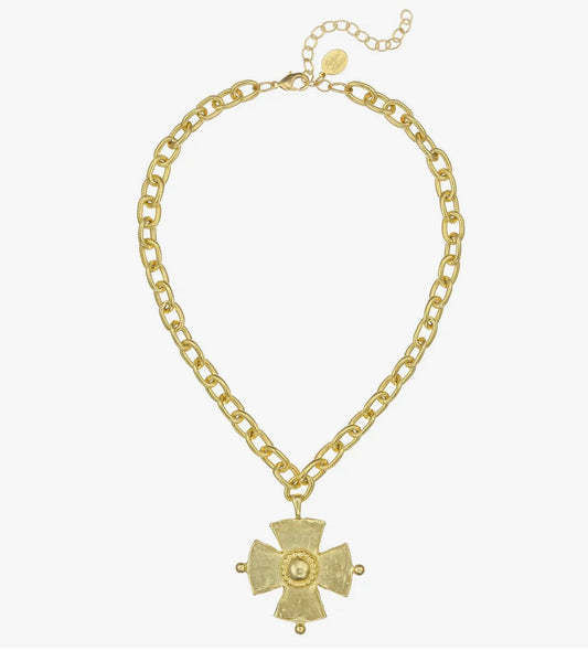Susan Shaw Gold Cross on Chain Necklace