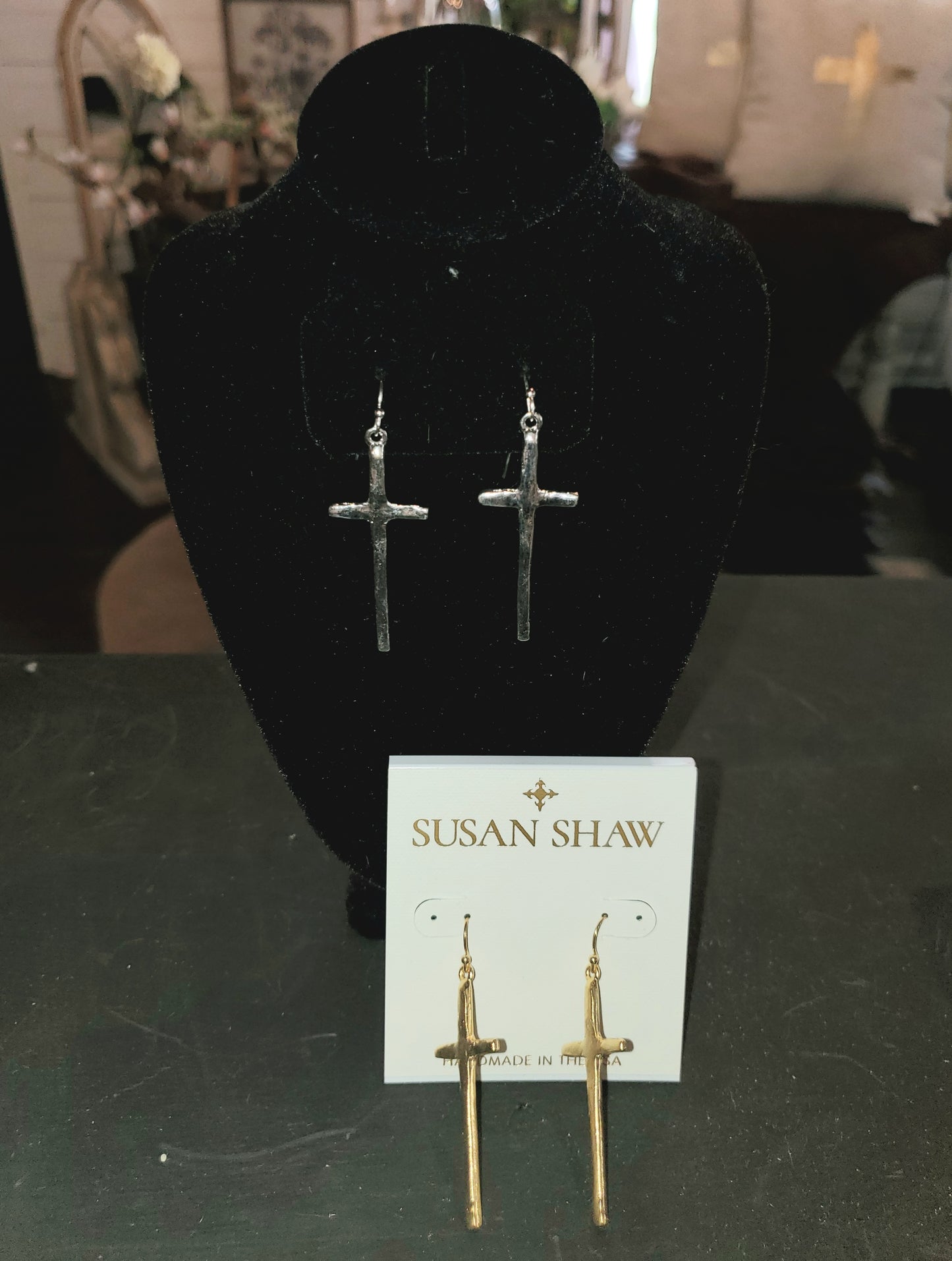 Susan Shaw Tall Cross Earrings