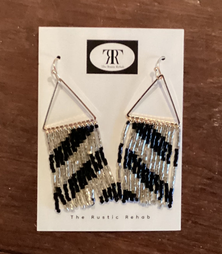 Seed Bead Diagonal Stripe Tassel Earrings