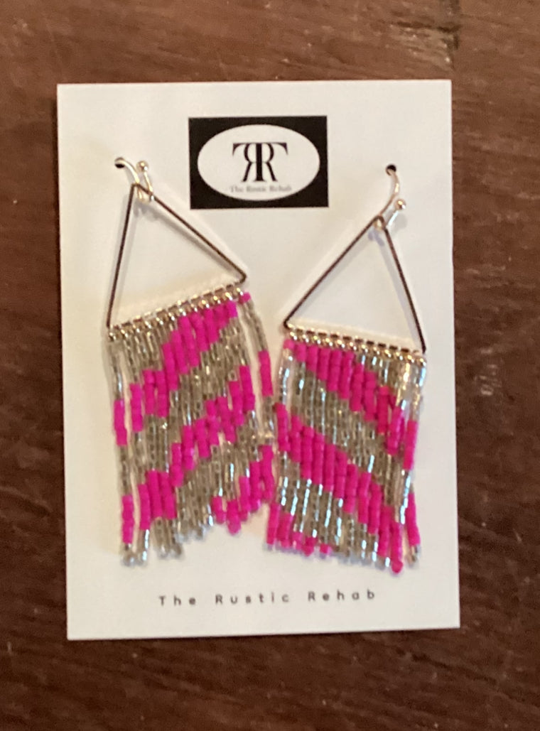 Seed Bead Diagonal Stripe Tassel Earrings