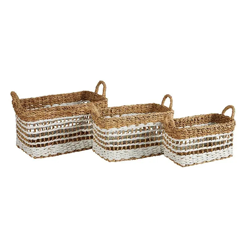 White stripe square baskets set of 3